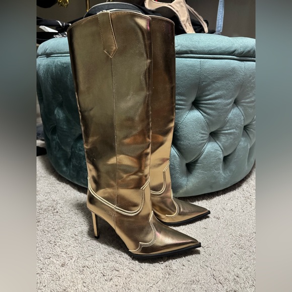 Zara Metallic Gold Heeled Boots size 37 - Picture 2 of 9